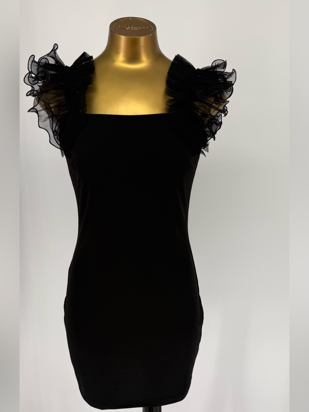 Thirty Thirty LA Black Ruffle Shoulder Bodycon Mini Dress Size Medium